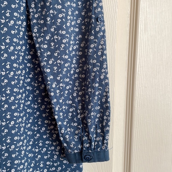 French Blue Cotton Button Front Long Tunic - Picture 3 of 5